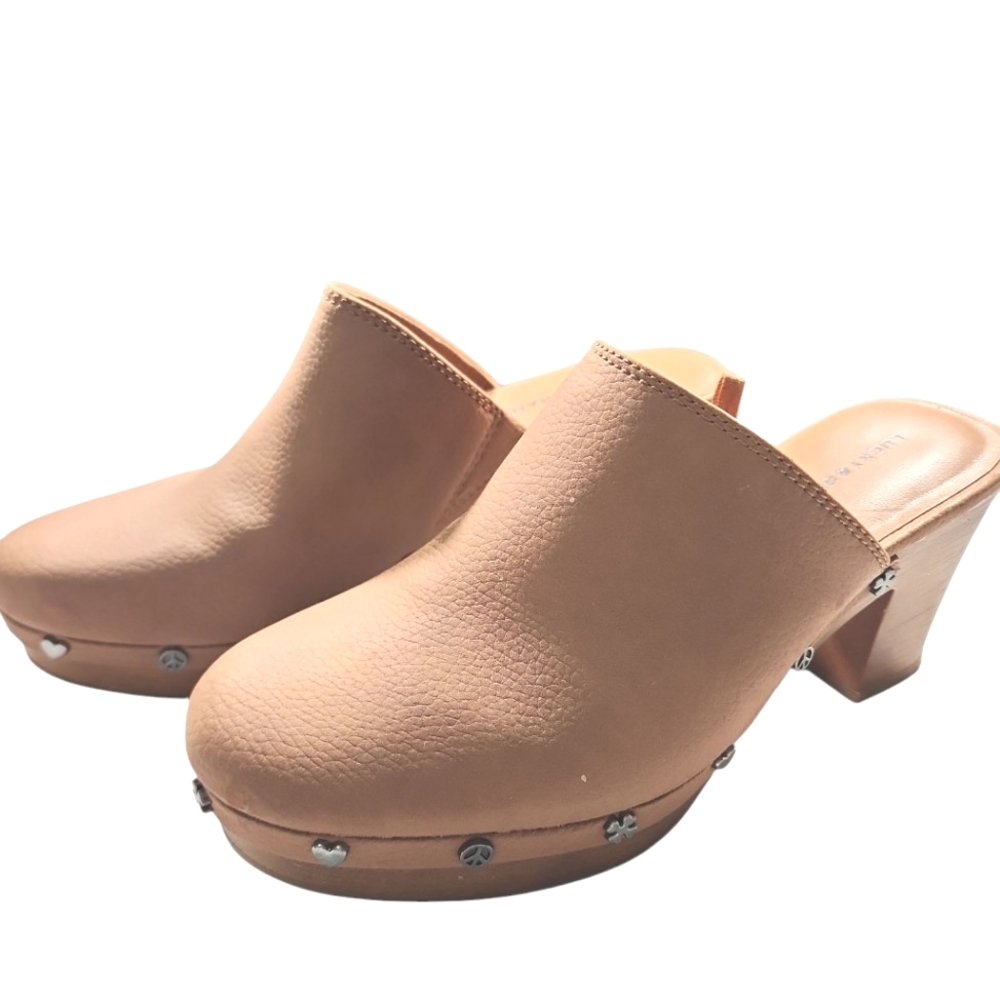 Lucky Brand Tan Mules with Wooden Platform